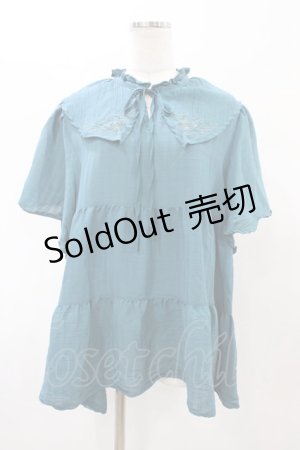 画像: axes femme / 刺繍襟ティアードチュニック M Bグリーン H-26-02-11-1058-AX-BL-NS-ZH