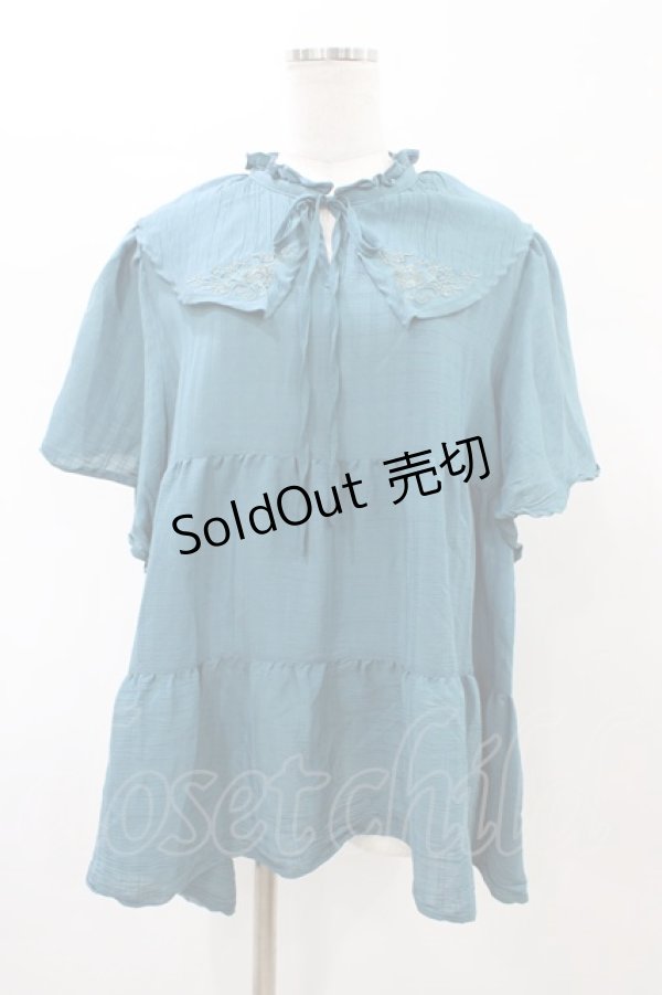 画像1: axes femme / 刺繍襟ティアードチュニック M Bグリーン H-26-02-11-1058-AX-BL-NS-ZH (1)