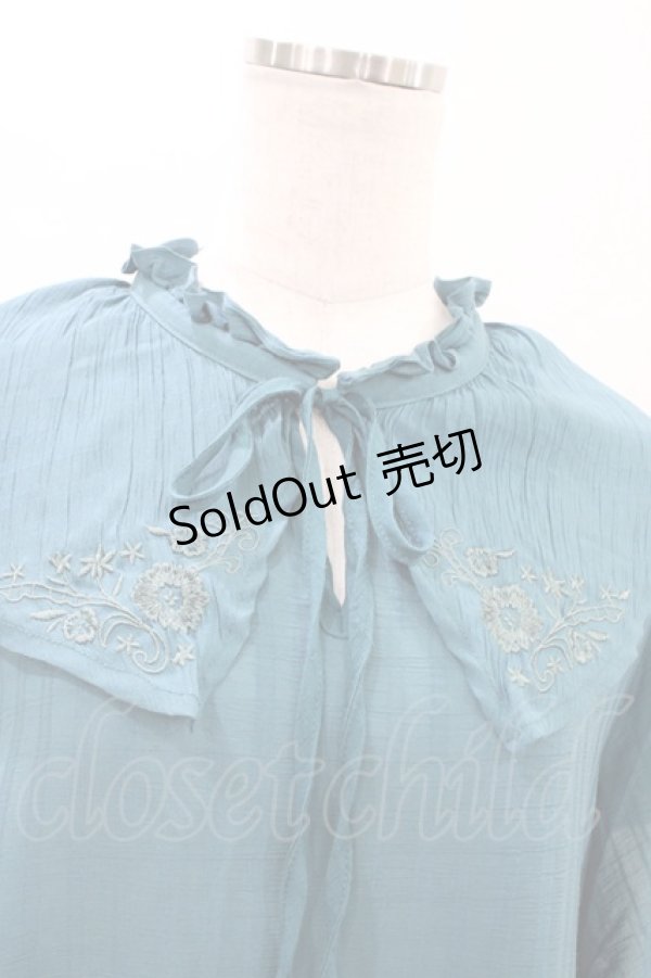 画像3: axes femme / 刺繍襟ティアードチュニック M Bグリーン H-26-02-11-1058-AX-BL-NS-ZH (3)