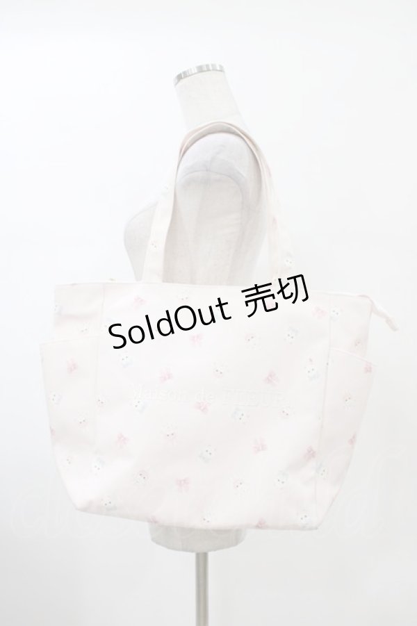 画像1: Maison de FLEUR / クリーミーねこ/うさぎサイドポケットトート  ピンク H-26-02-11-1002-LO-BG-YZ-ZH (1)