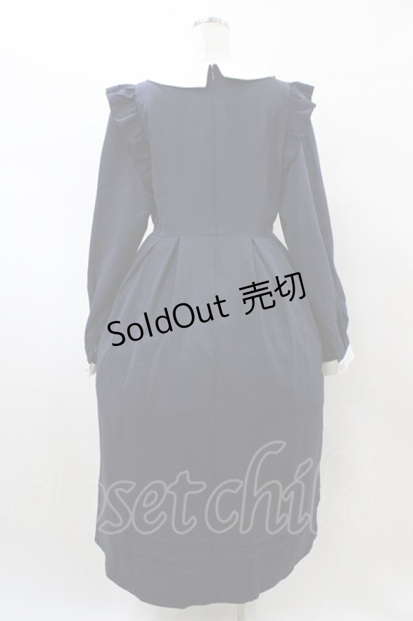 画像2: DearMyLove / 配色角襟フリルタック長袖ワンピース 3L ネイビー H-26-02-11-1017-EL-OP-NS-ZH (2)