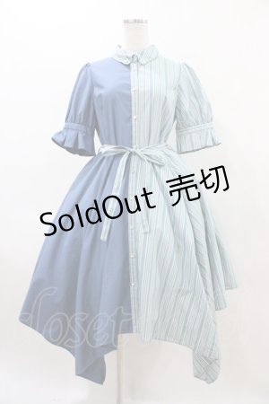 画像: axes femme / バイカラー半袖ワンピ M ブルー H-26-02-11-1024-AX-OP-NS-ZH