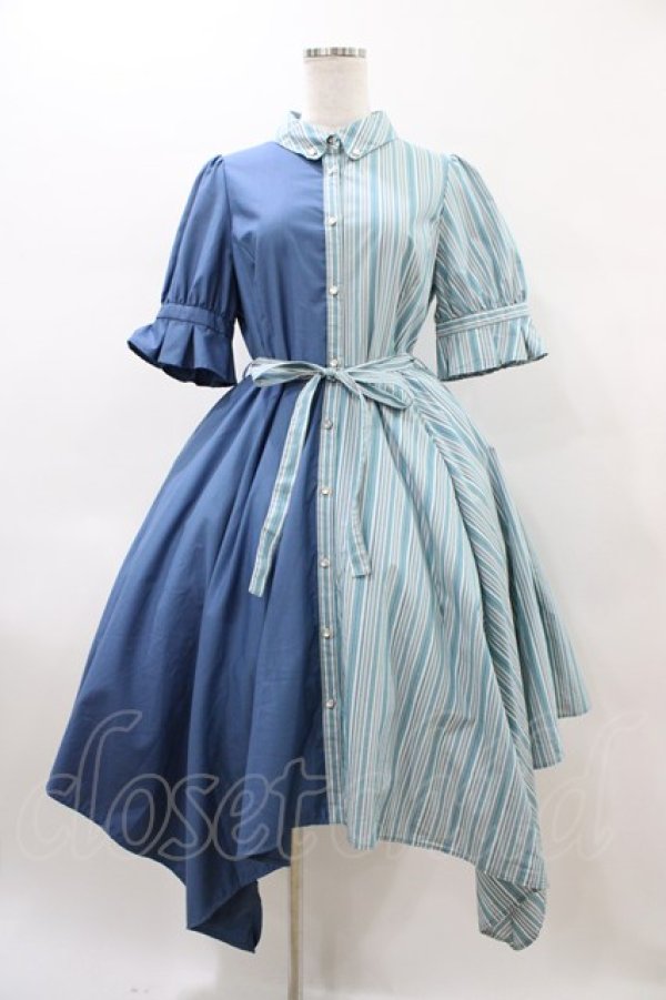 画像1: axes femme / バイカラー半袖ワンピ M ブルー H-26-02-11-1024-AX-OP-NS-ZH (1)