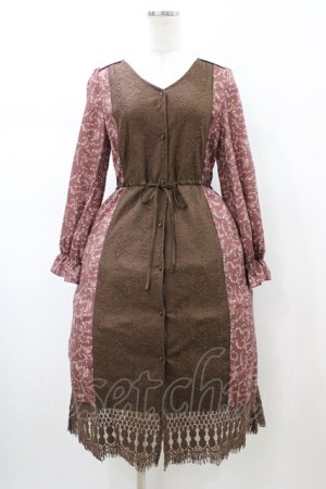 画像: axes femme / レース×花柄切替ガウンワンピース M ブラウン H-26-02-11-1026-AX-OP-NS-ZH