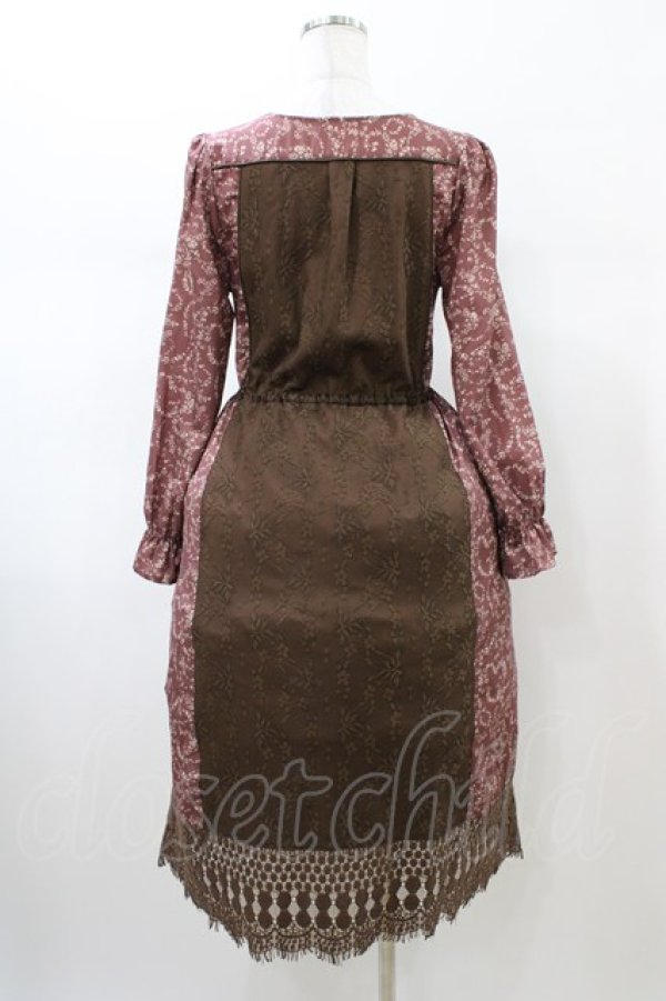 画像2: axes femme / レース×花柄切替ガウンワンピース M ブラウン H-26-02-11-1026-AX-OP-NS-ZH (2)