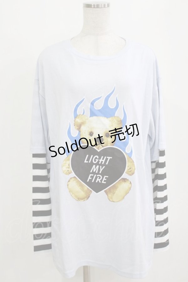 画像1: LISTEN FLAVOR / ファイヤーハートベアレイヤード風ロンT F サックス H-26-02-11-061-PU-TO-AK-ZH (1)