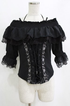 画像: Ozz oneste / 薔薇刺繍オフショルダープルオーバー  ブラック H-26-02-11-066-OO-TO-KB-ZH