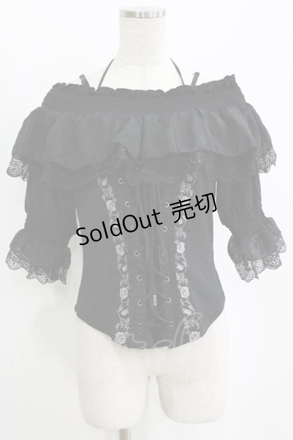 画像1: Ozz oneste / 薔薇刺繍オフショルダープルオーバー  ブラック H-26-02-11-066-OO-TO-KB-ZH (1)