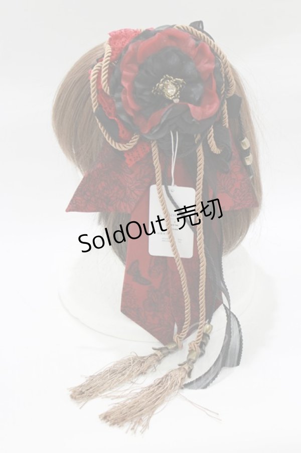 画像2: Ozz On / コサージュリボンクリップ  黒×赤 H-26-02-11-070-OO-AC-KB-ZH (2)