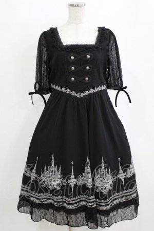 画像: Ozz oneste / レース切替プリントワンピース  黒 H-26-02-11-014-OO-OP-AK-ZH