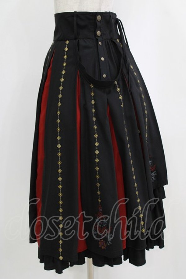 画像2: Ozz oneste / 霧蝶刺繍入り袴風プリーツスカート  黒×赤 H-26-02-11-019-OO-SK-KB-ZH (2)