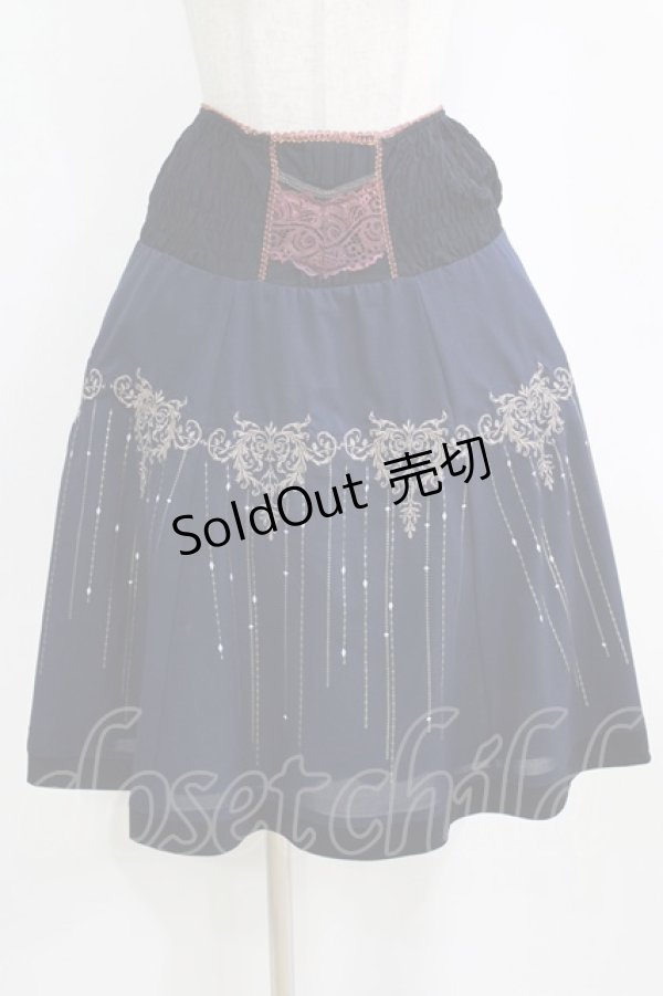 画像1: Rozen Kavalier / 刺繍シャーリングスカート  ネイビー H-26-02-11-020-OO-SK-KB-ZH (1)