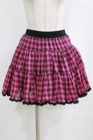 画像: ALGONQUINS / シフォンチェックスカート F ピンク×黒 H-26-02-11-023-AL-SK-AK-ZH