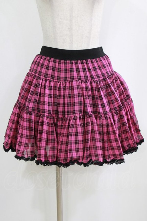 画像1: ALGONQUINS / シフォンチェックスカート F ピンク×黒 H-26-02-11-023-AL-SK-AK-ZH (1)