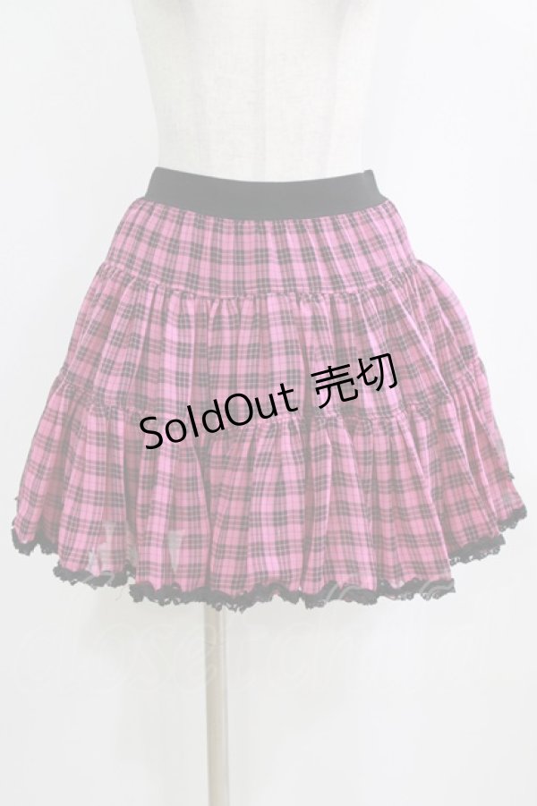 画像1: ALGONQUINS / シフォンチェックスカート F ピンク×黒 H-26-02-11-023-AL-SK-AK-ZH (1)