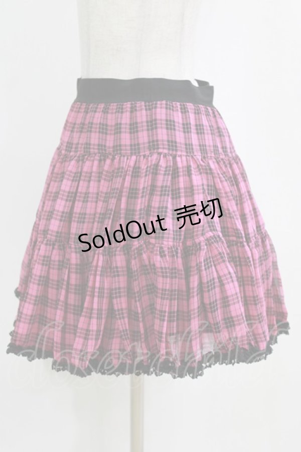 画像2: ALGONQUINS / シフォンチェックスカート F ピンク×黒 H-26-02-11-023-AL-SK-AK-ZH (2)