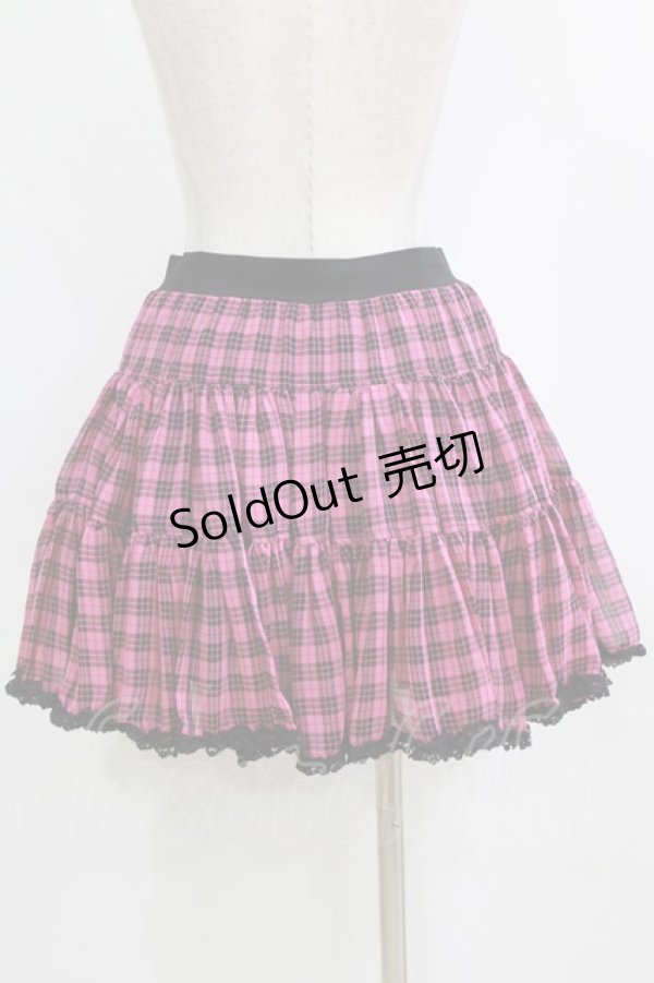 画像3: ALGONQUINS / シフォンチェックスカート F ピンク×黒 H-26-02-11-023-AL-SK-AK-ZH (3)