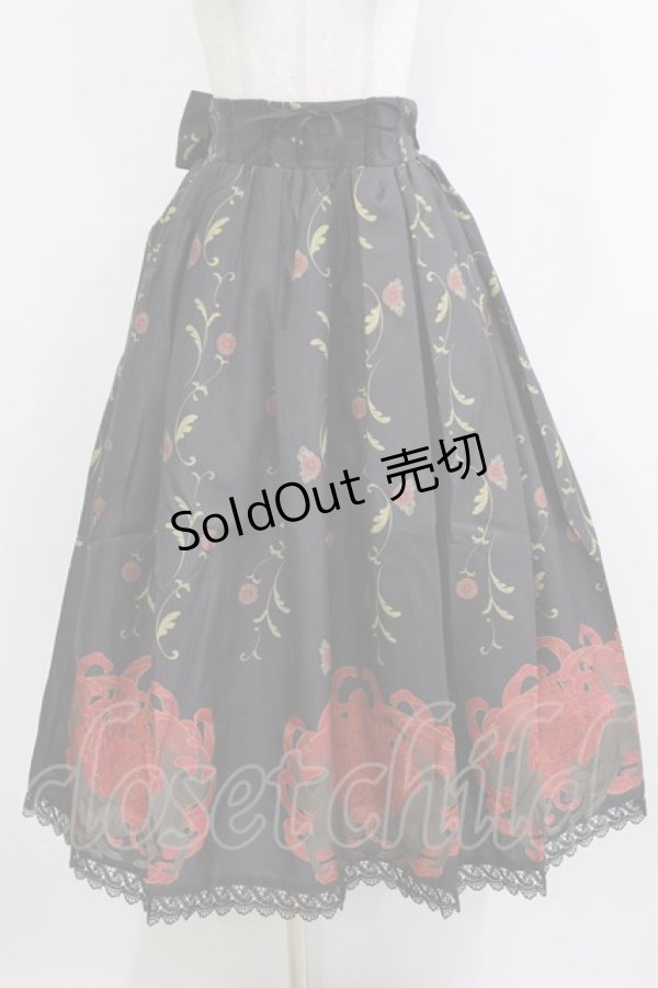 画像1: Chalmiere / 菊と狐柄スカート M ブラック H-26-02-12-023-0-SK-NS-ZH (1)