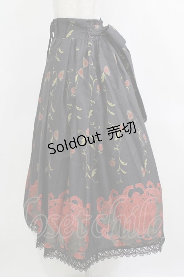 画像2: Chalmiere / 菊と狐柄スカート M ブラック H-26-02-12-023-0-SK-NS-ZH (2)