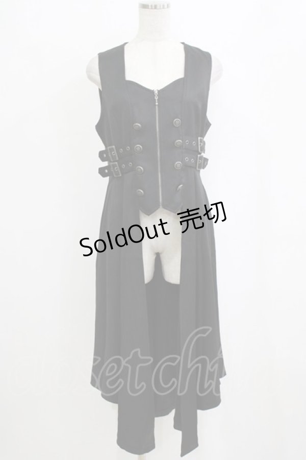 画像1: NIBBLE POISON / ベルトデザインロングベスト M ブラック H-26-02-12-037-0-JA-NS-ZH (1)