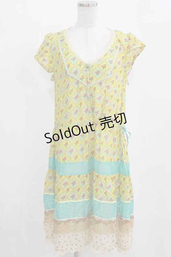 画像1: Cherir la femme / ローズプリントワンピース M ブルー H-26-02-12-041-LO-OP-NS-ZH (1)