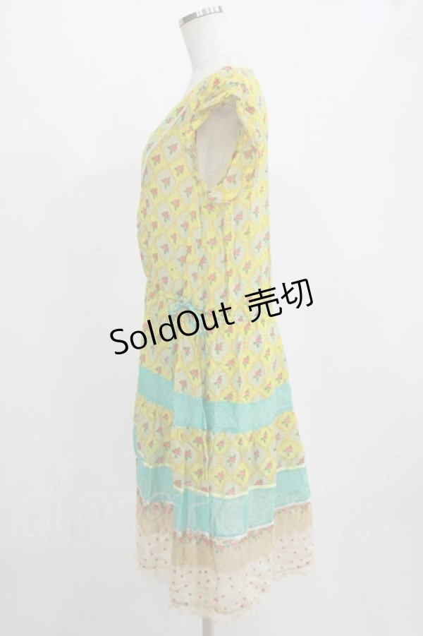 画像2: Cherir la femme / ローズプリントワンピース M ブルー H-26-02-12-041-LO-OP-NS-ZH (2)