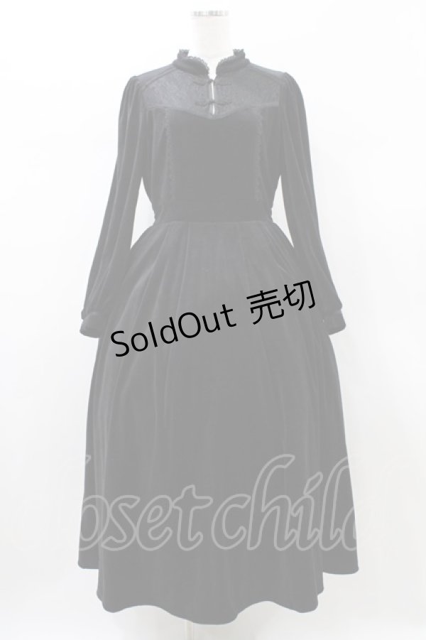 画像1: axes femme / チャイナ風ベロアワンピース M ブラック H-26-02-12-1046-AX-OP-NS-ZH (1)