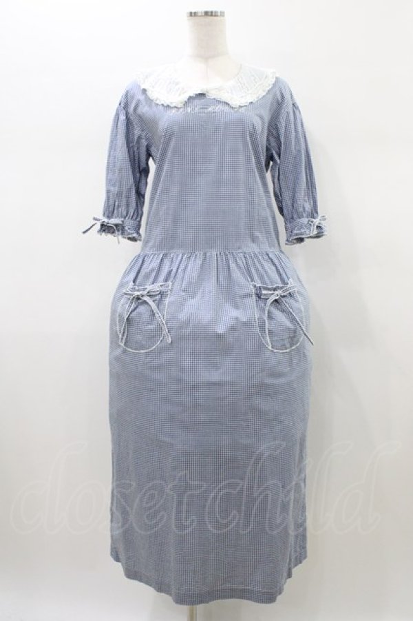 画像1: PINK HOUSE / ギンガムチェックワンピース Free ブルー H-26-02-12-1050-LO-OP-NS-ZH (1)
