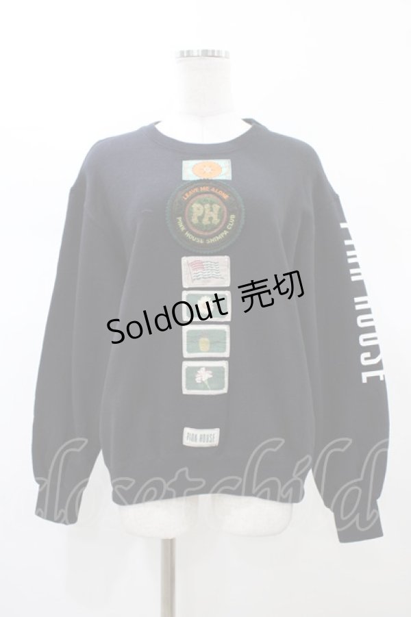 画像1: PINK HOUSE / ロゴワッペントレーナー Free ブラック H-26-02-12-1054-LO-TO-NS-ZH (1)