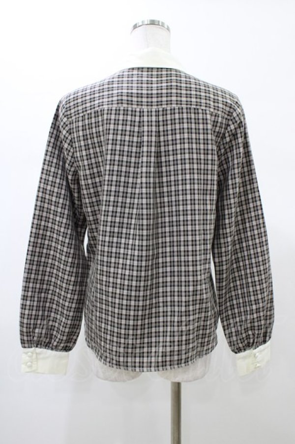 画像2: F i.n.t / プチネクタイ付きクレリックチェックシャツ Free GRAY×BK H-26-02-12-1057-CA-BL-NS-ZH (2)