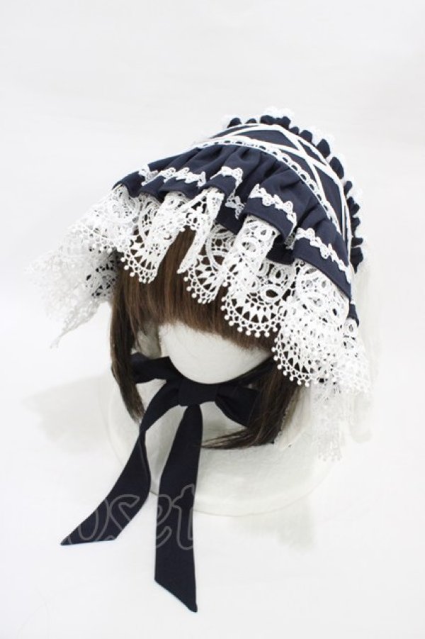 画像1: Hoshibako Works / オリヴィア レースボンネット  ネイビー H-26-02-12-1009-LO-AC-NS-ZH (1)