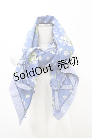 画像: PINK HOUSE / チェック切替ブーケ柄ストール  ブルー H-26-02-12-1024-LO-ZA-NS-ZH