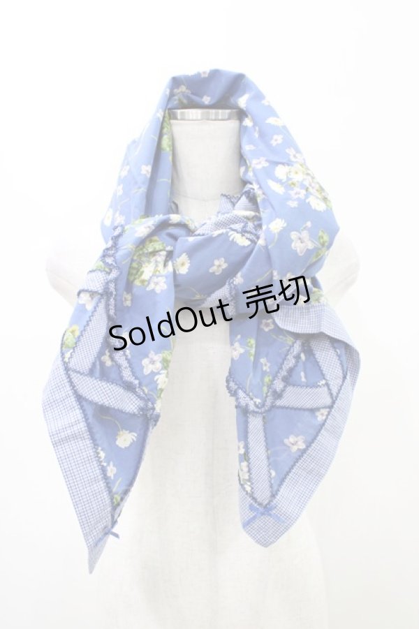 画像1: PINK HOUSE / チェック切替ブーケ柄ストール  ブルー H-26-02-12-1024-LO-ZA-NS-ZH (1)