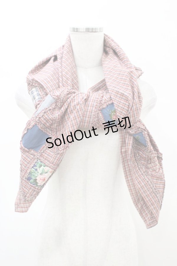 画像1: PINK HOUSE / バラ刺繍チェックストール  レッド H-26-02-12-1025-LO-ZA-NS-ZH (1)