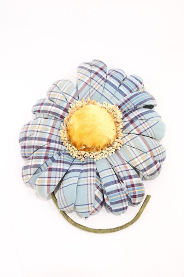 画像1: PINK HOUSE / チェック柄フラワーコサージュ  ブルー H-26-02-12-1029-LO-AC-NS-ZH (1)