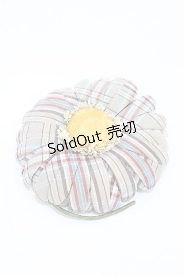 画像1: PINK HOUSE / チェック柄フラワーコサージュ  グレー H-26-02-12-1030-LO-AC-NS-ZH (1)