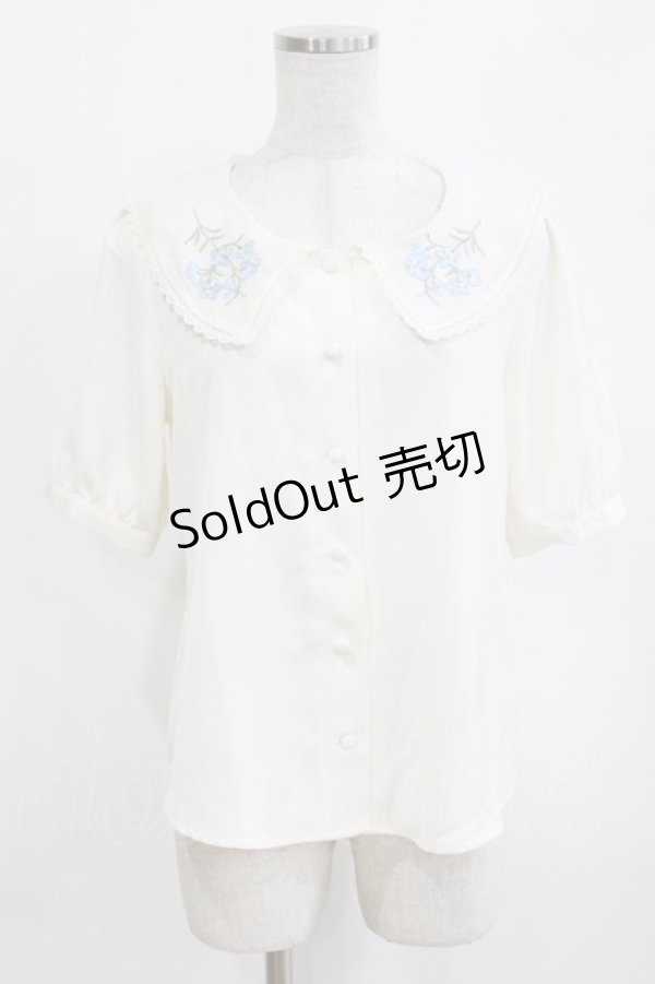 画像1: Fi.n.t / デルフィニウム刺繍ビッグカラーブラウス Free WHITE×BL H-26-02-12-051-CA-BL-NS-ZH (1)