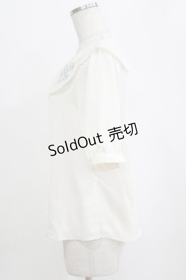画像2: Fi.n.t / デルフィニウム刺繍ビッグカラーブラウス Free WHITE×BL H-26-02-12-051-CA-BL-NS-ZH (2)