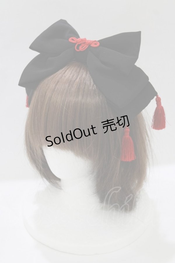 画像1: metamorphose / 無地タッセル付きリボンカチューシャ  ブラック H-26-02-12-068-ME-AC-NS-ZH (1)