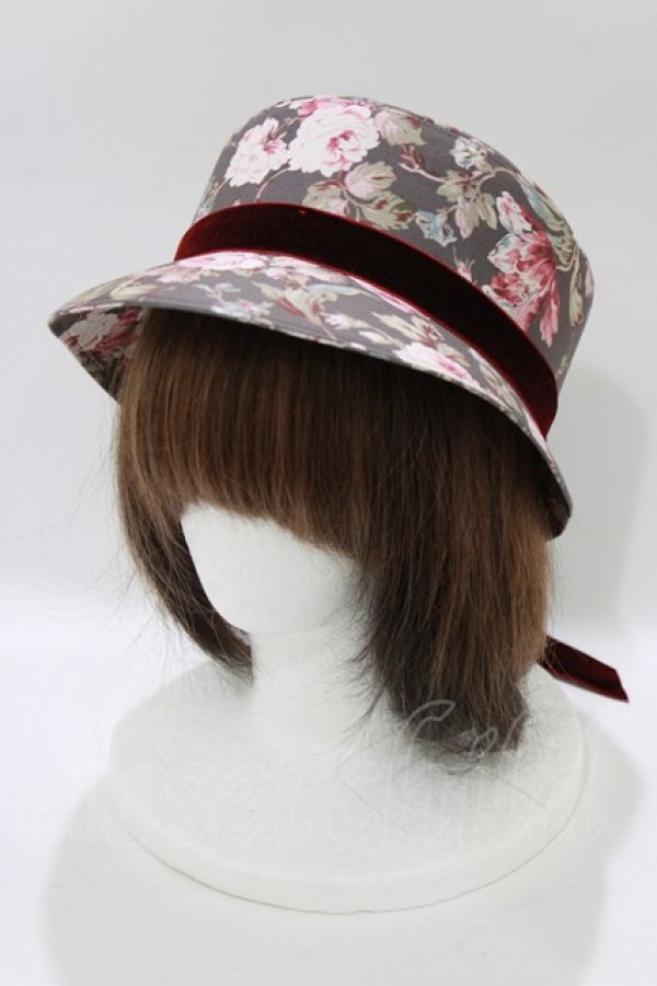 画像1: LOLITAその他 / 帽子屋メア/ボンネット風クロッシェハット「追憶の花園」  チャコール H-26-02-12-074-LO-AC-NS-ZH (1)