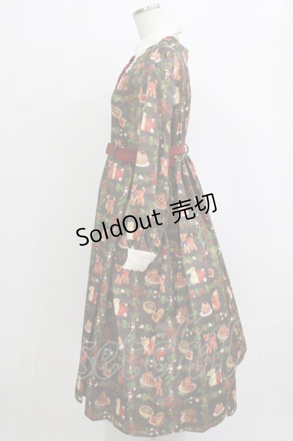 画像2: axes femme kawaii / 森のケーキ屋さん柄ワンピース M ブラウン H-26-02-12-011-AX-OP-NS-ZH (2)