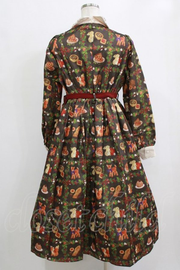 画像3: axes femme kawaii / 森のケーキ屋さん柄ワンピース M ブラウン H-26-02-12-011-AX-OP-NS-ZH (3)