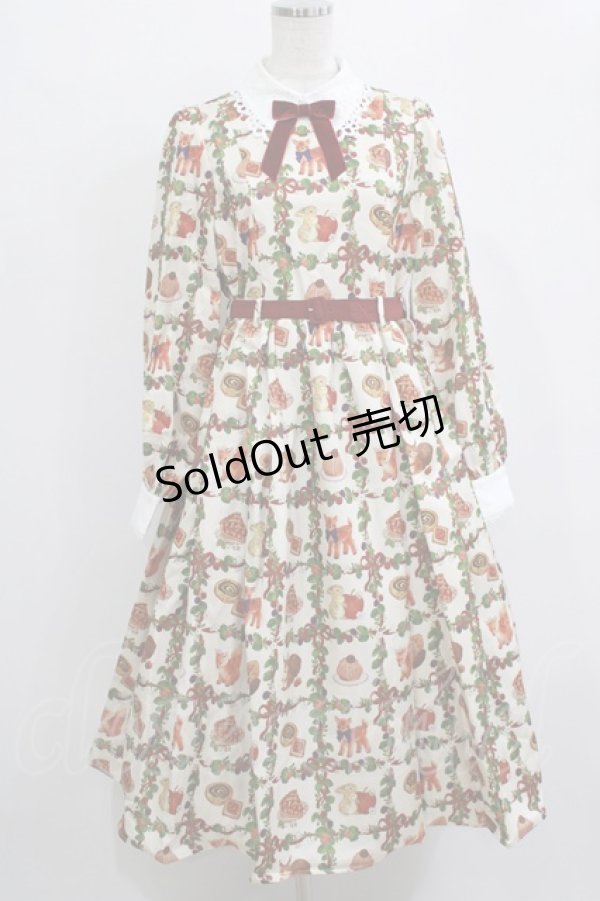 画像1: axes femme kawaii / 森のケーキ屋さん柄ワンピース M 生成り H-26-02-12-012-AX-OP-NS-ZH (1)