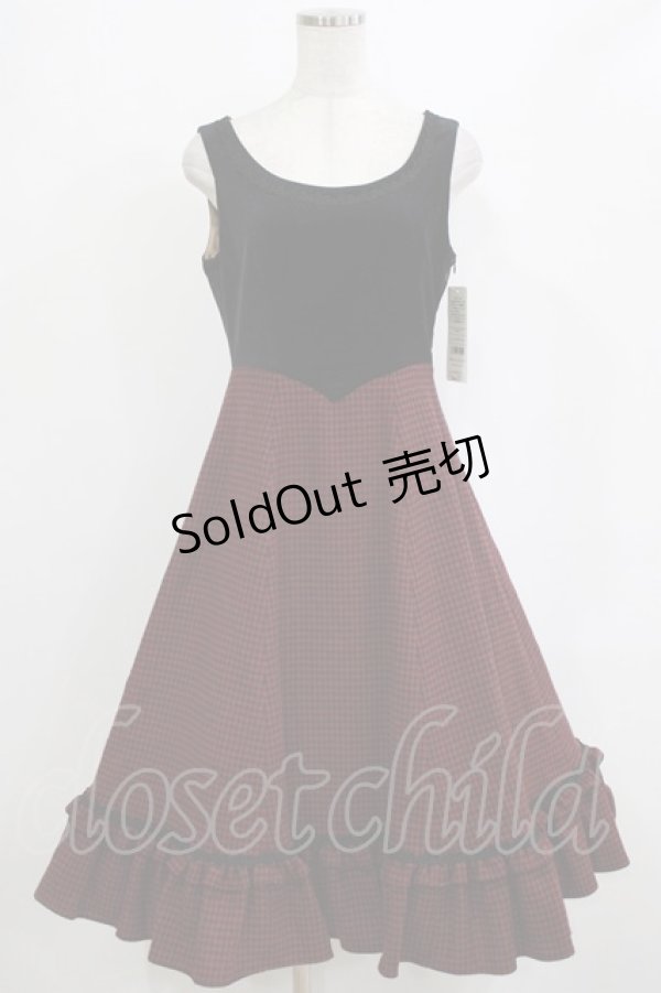 画像1: Victorian maiden / ヴィクトリアンベルベットブライアジャンパースカート Free 千鳥ボルドー H-26-02-12-014-CL-OP-NS-ZH (1)