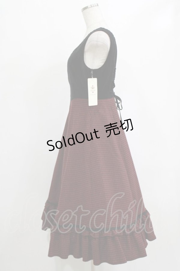 画像2: Victorian maiden / ヴィクトリアンベルベットブライアジャンパースカート Free 千鳥ボルドー H-26-02-12-014-CL-OP-NS-ZH (2)