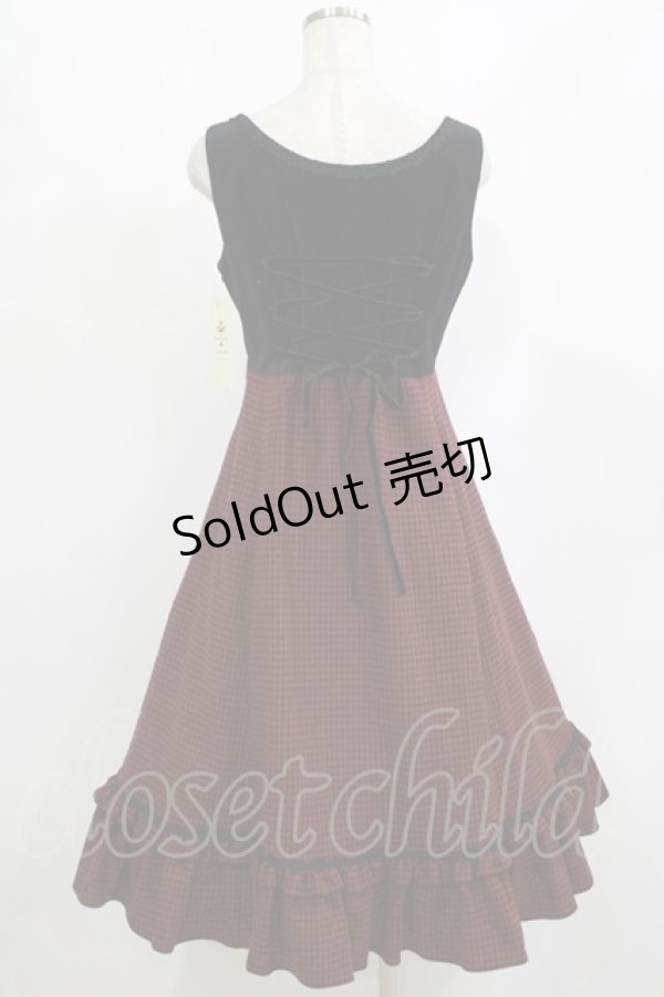 画像3: Victorian maiden / ヴィクトリアンベルベットブライアジャンパースカート Free 千鳥ボルドー H-26-02-12-014-CL-OP-NS-ZH (3)
