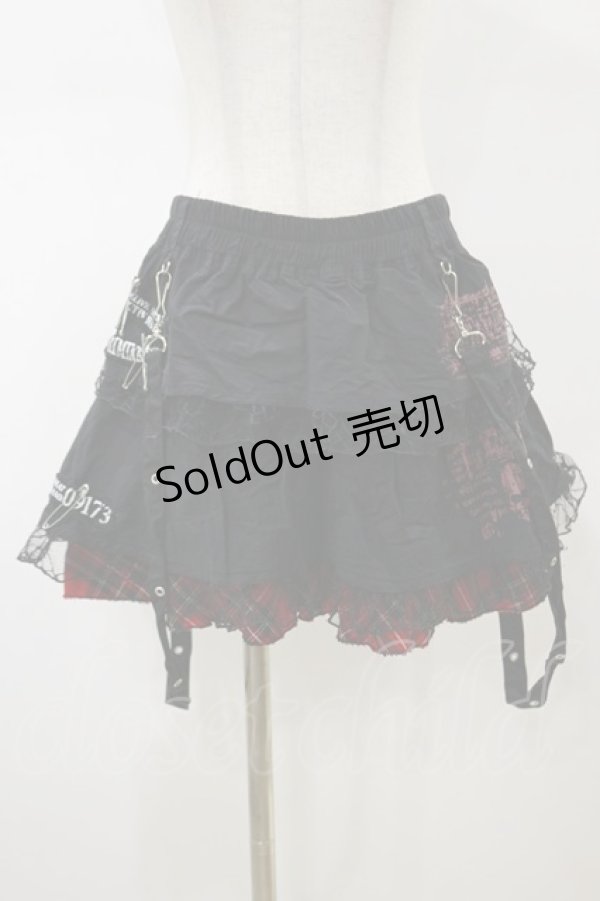 画像1: MAD / フラップ付スカート  ブラック×レッド H-26-02-13-045-PU-SK-KB-ZH (1)