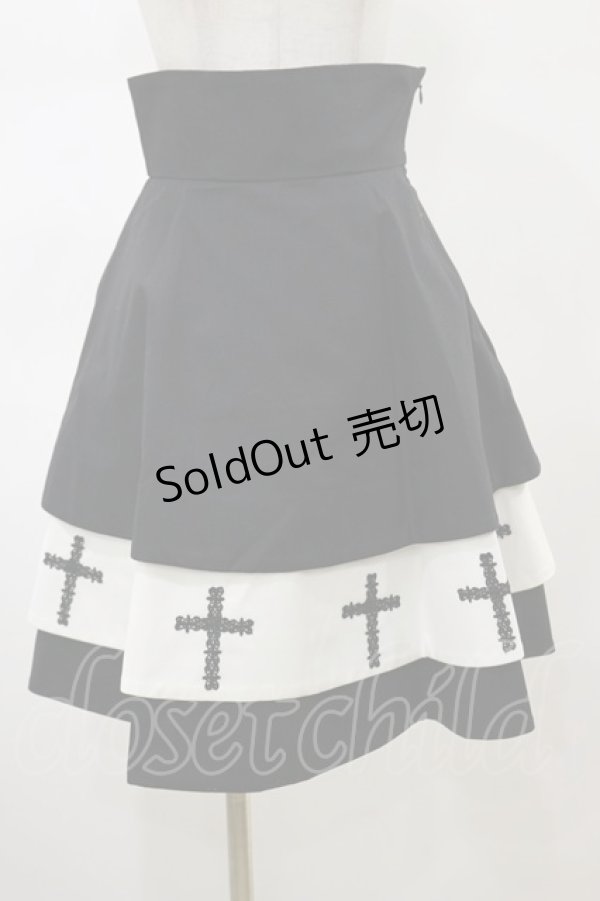 画像1: Moi-meme-Moitie / 十字架3段スカート 2 ブラック×ホワイト H-26-02-13-050-MO-SK-KB-ZH (1)