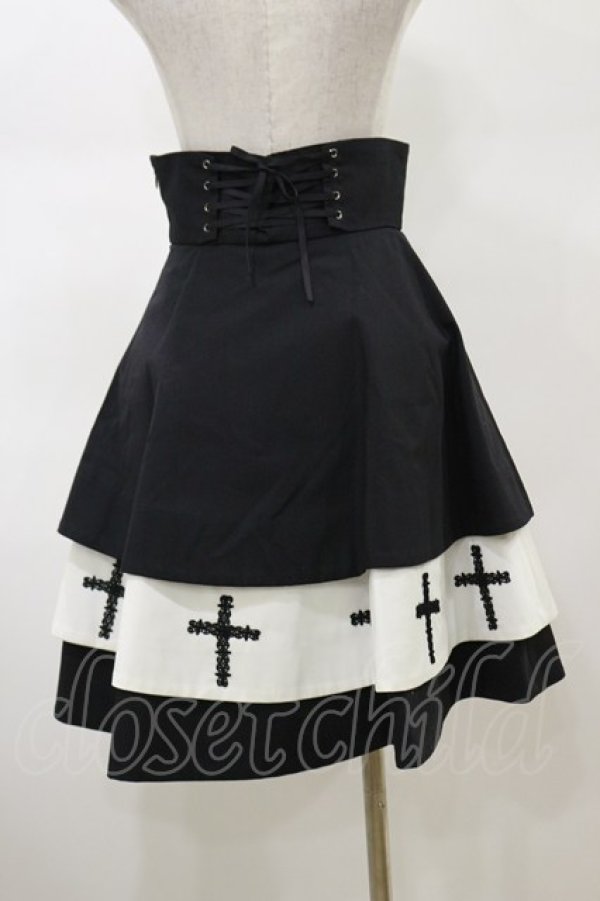 画像2: Moi-meme-Moitie / 十字架3段スカート 2 ブラック×ホワイト H-26-02-13-050-MO-SK-KB-ZH (2)