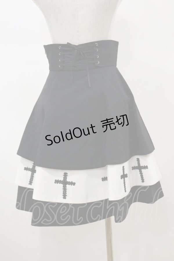画像2: Moi-meme-Moitie / 十字架3段スカート 2 ブラック×ホワイト H-26-02-13-050-MO-SK-KB-ZH (2)